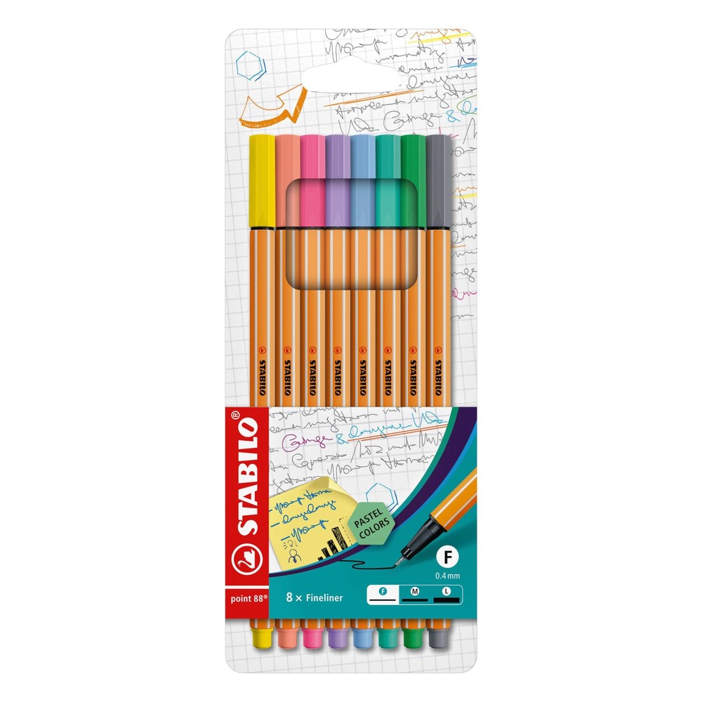 STABILO – Fineliner point 88 – Pack of 8 – Assorted Pastel Shades Pack of 8 Past