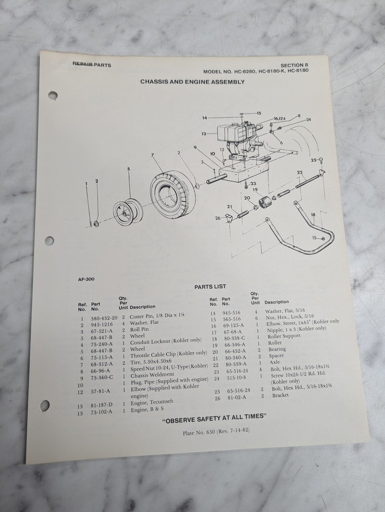 PARKER SWEEPER REPAIR PARTS LIST SHEETS CATALOG MODEL HC-8280 8180-K