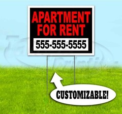 APARTMENT FOR RENT CUSTOM PHONE 18×24 Yard Sign WITH STAKE Corrugated Bandit