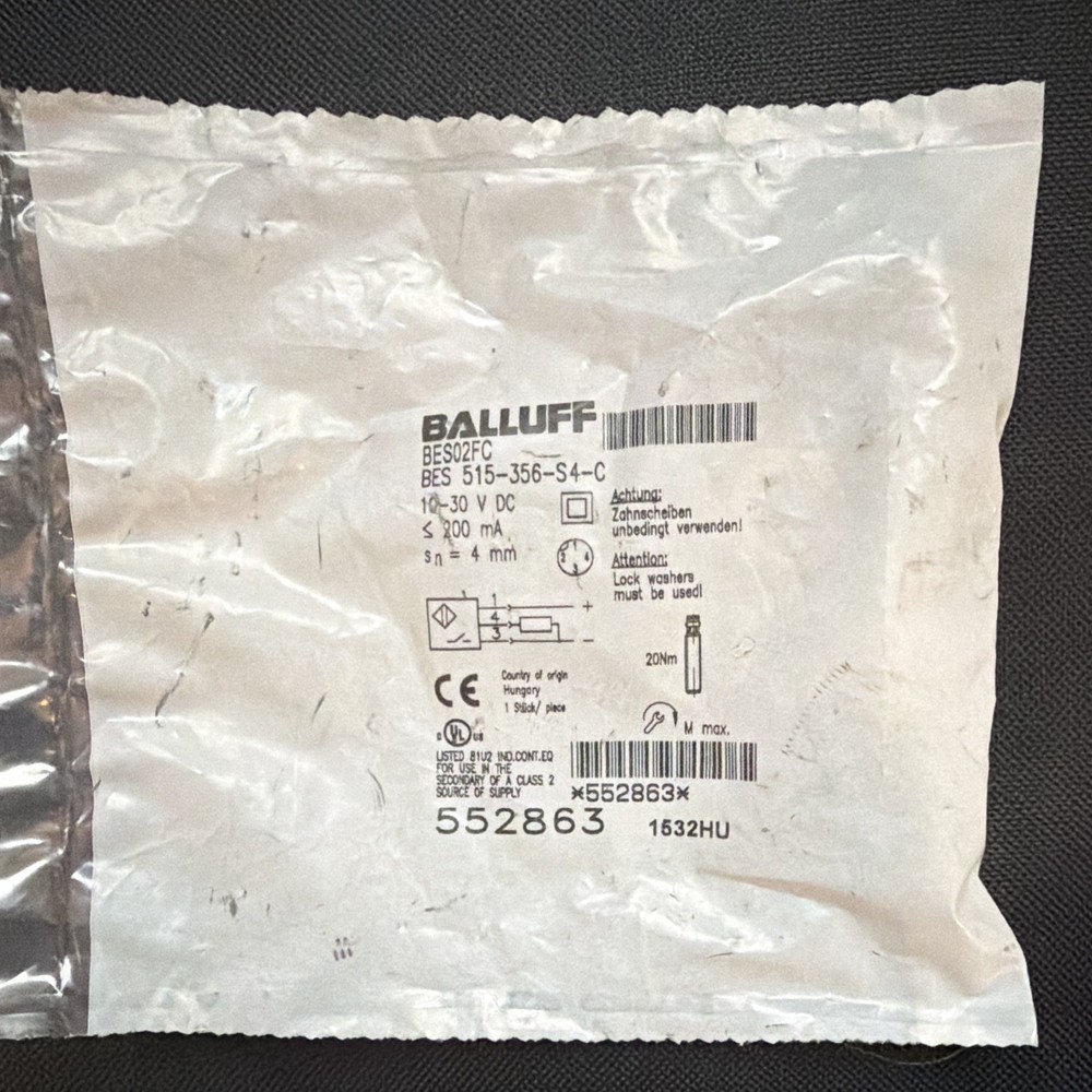 Balluff BES 515-356-S4-C Shielded Inductive Barrel Sensor DC 10-30V 4mm