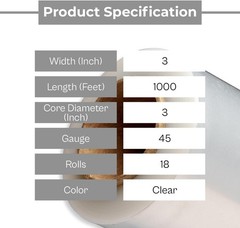 18 Rls (45 Ga) 3″x1000′ Clear Cast Stretch Wrap Shrink Film + One Plastic Handle