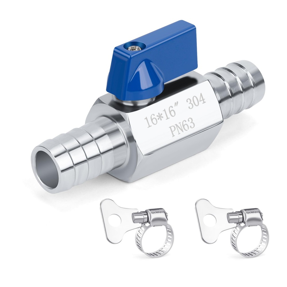 PEX Ball Valve – 5/8″, 304 Stainless Steel Double Barbed 5/8″ Hose Barb