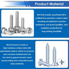 smseace 453Pcs Wood Screws with Nuts and Bolts Assortment Kit #6 #8, Silver