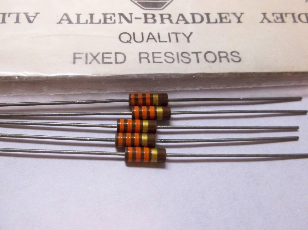 5 Allen Bradley Carbon Comp Resistors 33k 1/2W 5% EB3335 RC20GF333J