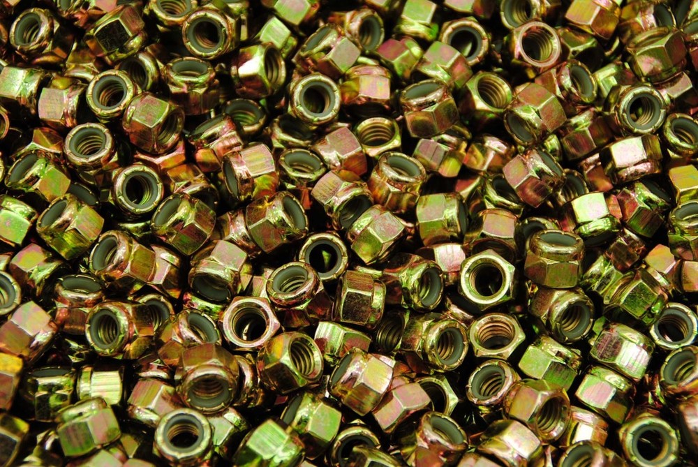 (300) Nyloc Grade 8/C Hex Locking Nuts 3/8-16 Yellow Zinc Plated Nylock