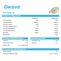 TNC Male to SMA Female Adapter, DC – 3GHz