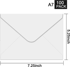 YINUOYOUJIA 100 Pack A7 Envelopes White 5×7 V Flap Invitation