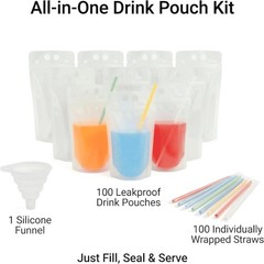 BPA-Free Resealable Beverage Pouches – 100 Count, Spill-Resistant and Reusable
