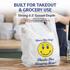 Bags Heavy Duty 1/6 21 x 6.5 x 11.5 Happy Face T-Shirt Plastic Grocery Shopping