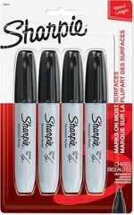 Permanent Markers, Large, Chisel Tip, Black, 4 Count – Marks on Paper, Plastic,