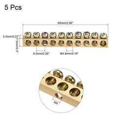 5Pcs Terminal Ground Bar Screw Block Barrier Brass 10 Positions 65×5.5×7.5mm