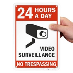 24 Hours Video Surveillance Plastic Sign 10″x7″ Black/Red on White
