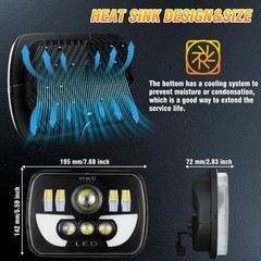 5x7in Headlight Nissan Hardbody 90-97 H6054 Sealed Beam Hi/Lo DRL DOT IP68 Pack2