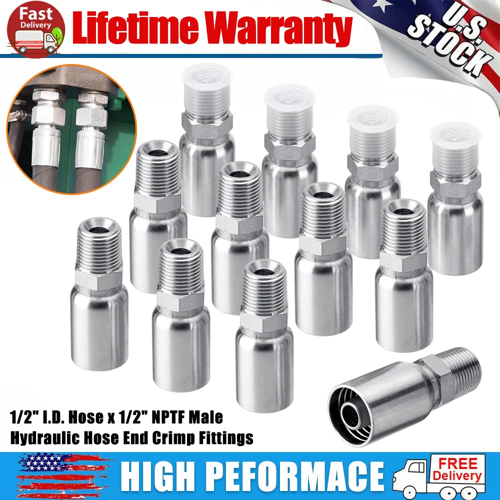 12pcs 1/2″ NPTF Hydraulic Hose End Fittings, 1/2″ I.D. Hose x 1/2″ NPTF Male A++