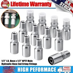12pcs 1/2″ NPTF Hydraulic Hose End Fittings, 1/2″ I.D. Hose x 1/2″ NPTF Male A++