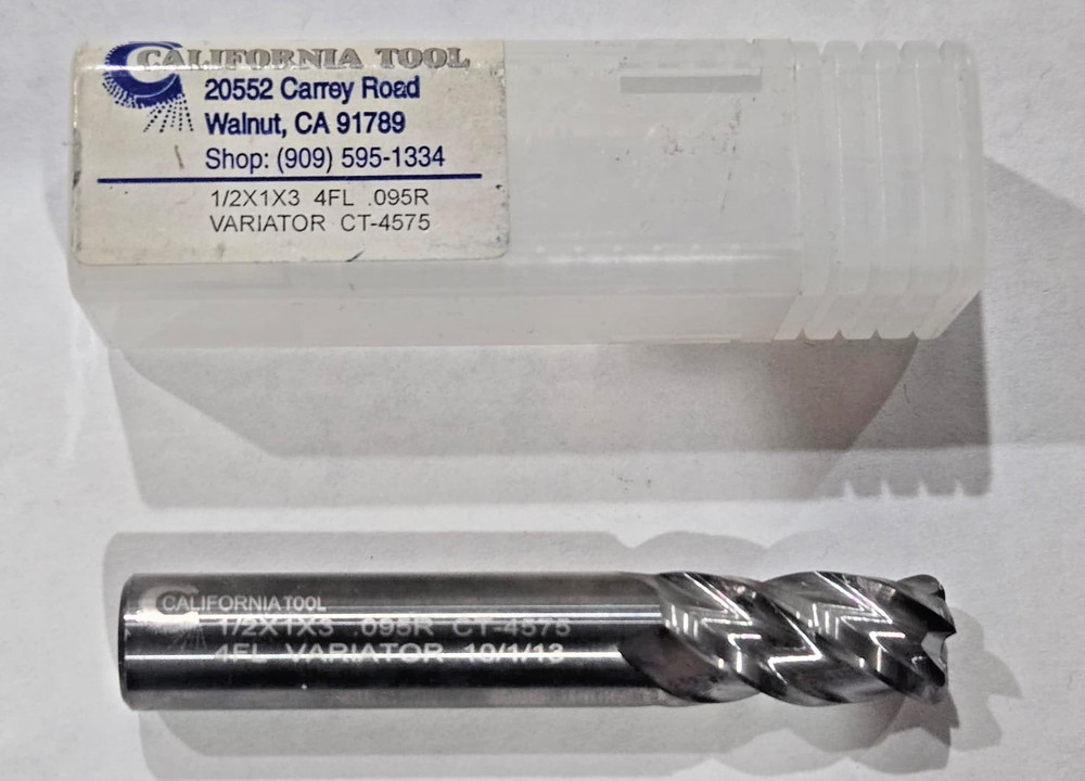 California Tool Variator Carbide Square End Mill 4FL 1/2″ x 1″ x 3″ .095R