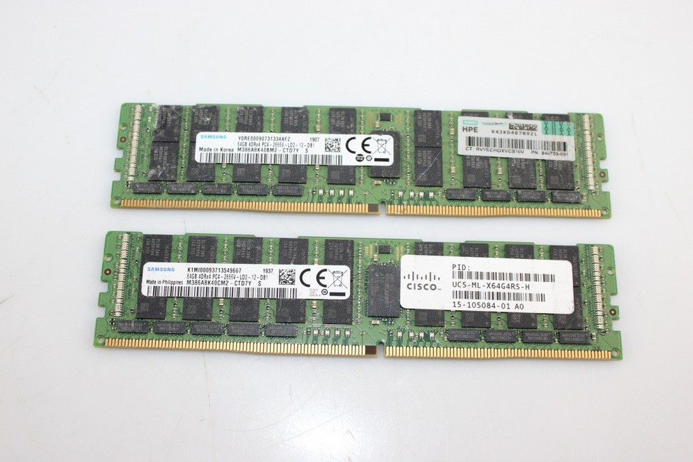 Lot of 2 Samsung 64GB DDR4-2666 PC4-21300 ECC LRDIMM Server Memory RAM (M386A8K4