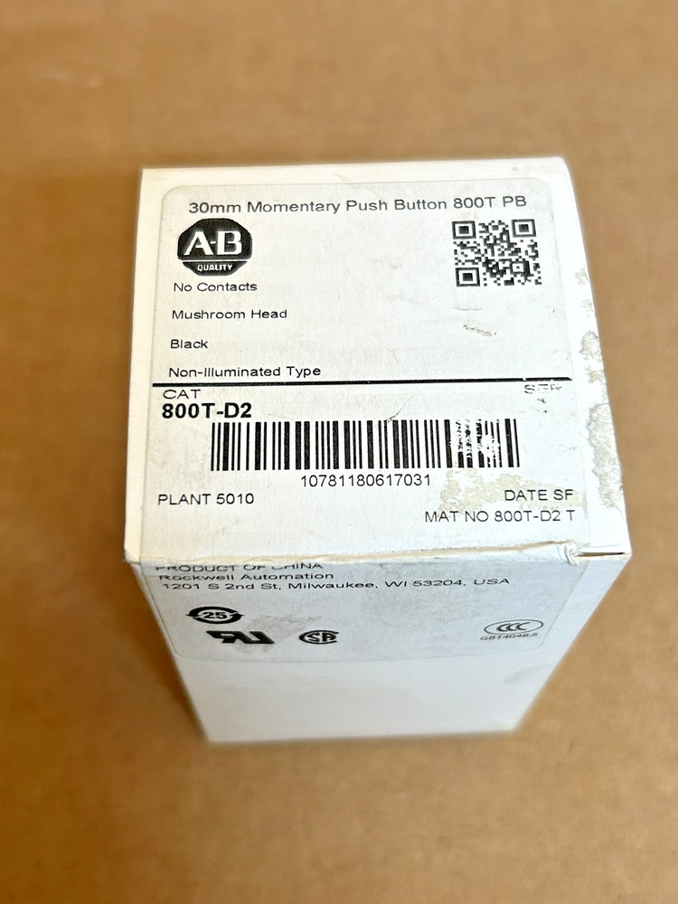 New Allen Bradley 800T-D2 Black Push Button Mushroom Head