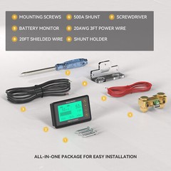 Power Queen 500A Battery Monitor with Shunt Capacity Display 8V-120V Lithium SLA