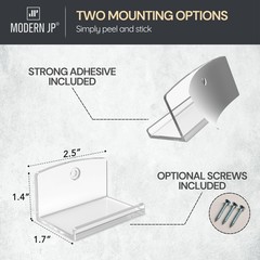 Modern JP Adhesive Vinyl Wall Mount (4-Pack) – 1.7 x 2.5 x 1.4 inches, Clear