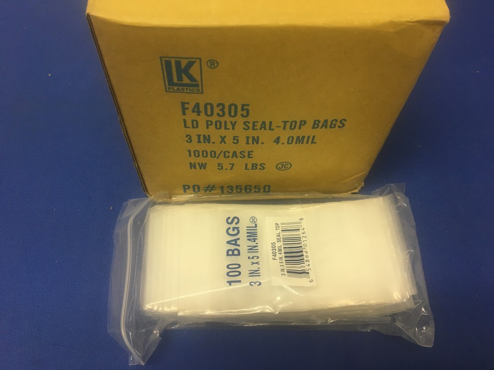 3×5 Clear Elkay Plastics 4Mil Zip Seal Lock Top Reclosable Poly Bags 4 Mil