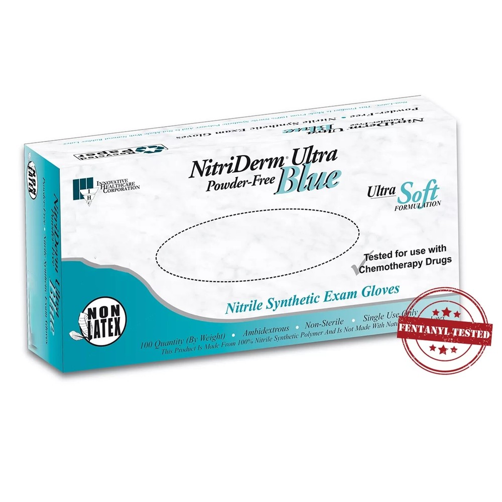NitriDerm Ultra Blue Nitrile Exam Glove Standard Cuff Length MEDIUM 100 per Box