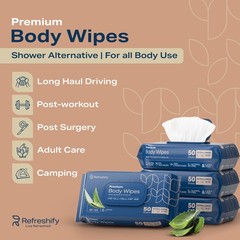 Body Wipes for Adults Bathing No Rinse, XL Shower 1 Count (Pack of 200)