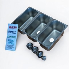 3-Compartment Drop-in Concession Sink Kit w Strainers & Stickers (Small)