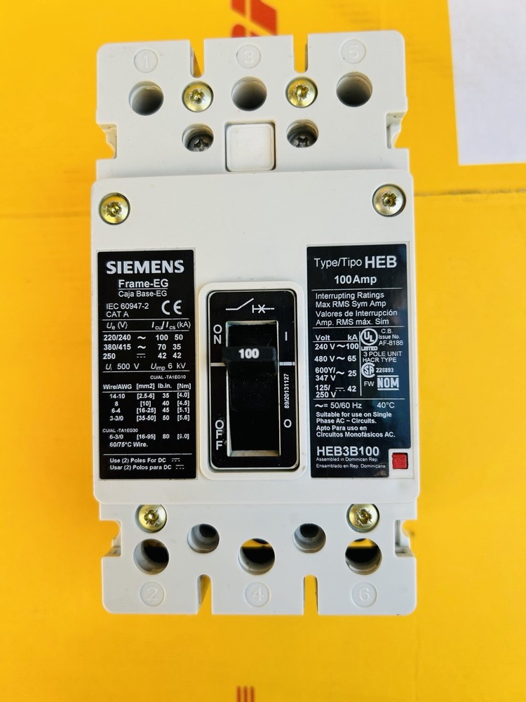 Siemens HEB3B100 3 Pole 3 Phase 100 Amp 600V Circuit Breaker