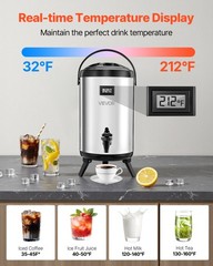 Insulated Beverage Dispenser, 2 Gal/7.6L Stainless Steel Thermal Drink Server wi