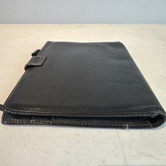 Vtg FRANKLIN COVEY Classic Black Full Grain Leather Planner Cover Brass Buckle