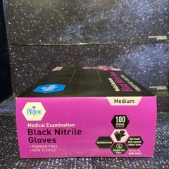 MedPride Medical Examination Nitrile Gloves, M, Powder Free, Small,Black-100/Box