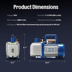 3/4HP 7.2CFM 110V 2Stage HVAC AC Vacuum Pump Air Conditioning w/ 2 Oil Bottles