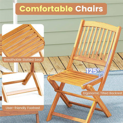 3-Piece Acacia Wood round Table 18 In. Outdoor Bistro Set with Beige Cushions