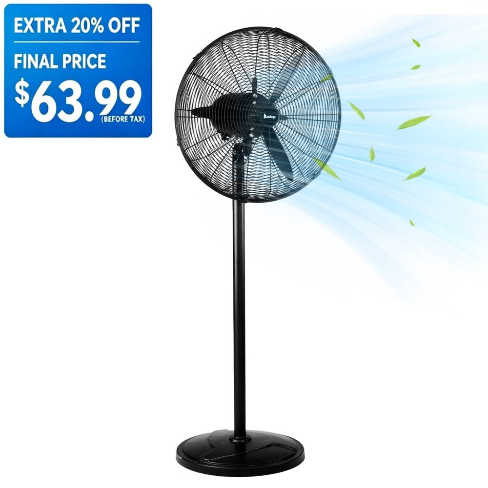 ZOKOP 20″ Industrial Pedestal Fan 3-Speeds High Velocity Oscillating Stand Fan