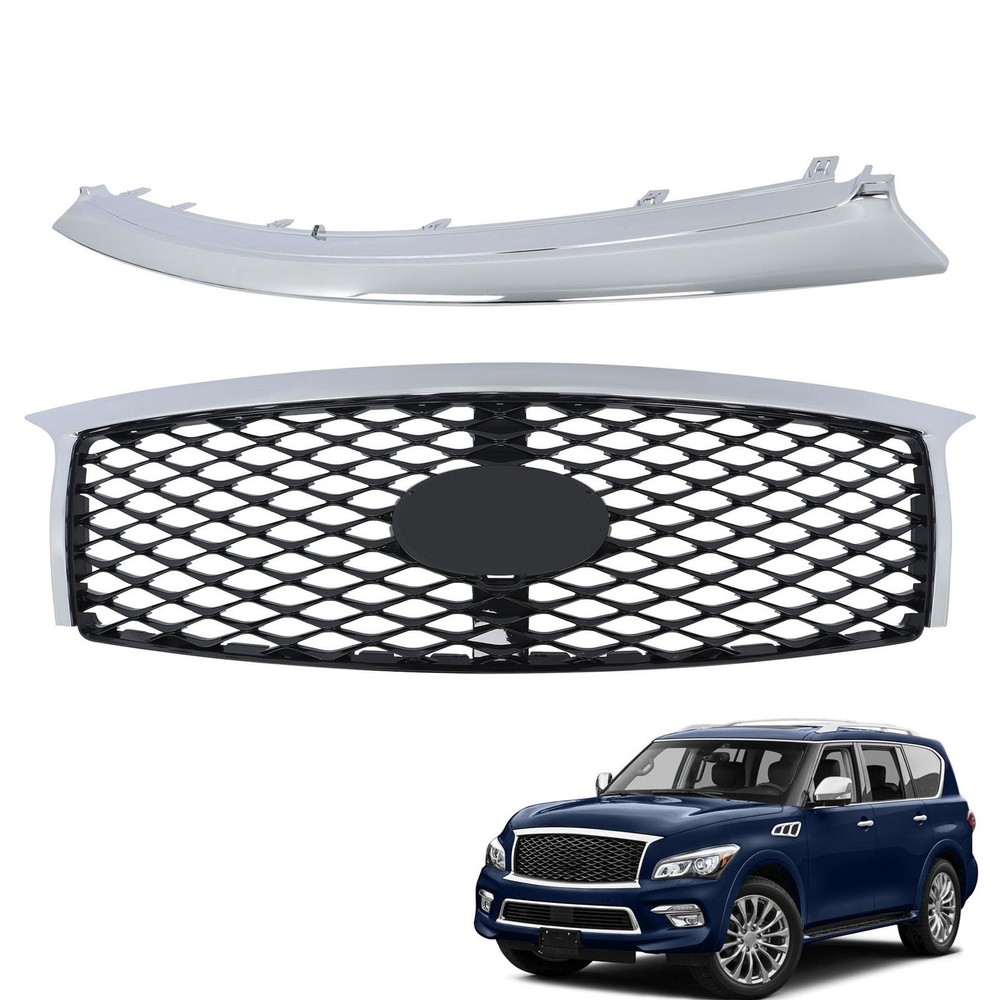 Front Upper Grille Bumper Trim Chrome Camera Hole QX80 2015-2017