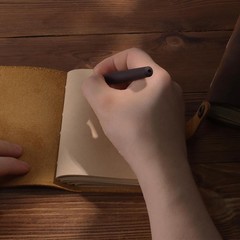 Pocket Notebook with Pen,Genuine Leather Journal Mini Notebook Small Unlined Not
