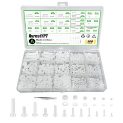 500 Pcs White Nylon Plastic Pan round Head Screws Bolts and Nuts and Gaskets