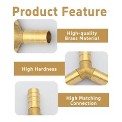 2Pcs 3/8Inch 3 Way Brass Hose Barb, Y Shape Brass Barb Connector Fitting with…