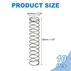 uxcell 10Pcs Compression Spring, 10mm OD, 0.6mm x x 50mm, Silver