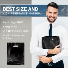 Black Merchandise Plastic Shopping Bags – 100 Pack 9″ x 12″ with 1.5 mil Thick