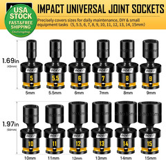12 Piece 1 4 Drive Metric Impact Swivel Socket Set 5-15Mm Cr-Mo Steel Wobble