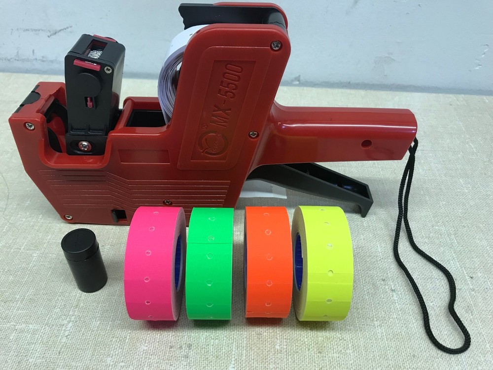MX-5500 8 Digits Price Tag Gun Labeler 4 color rolls 4×1200 labels & 1 inker