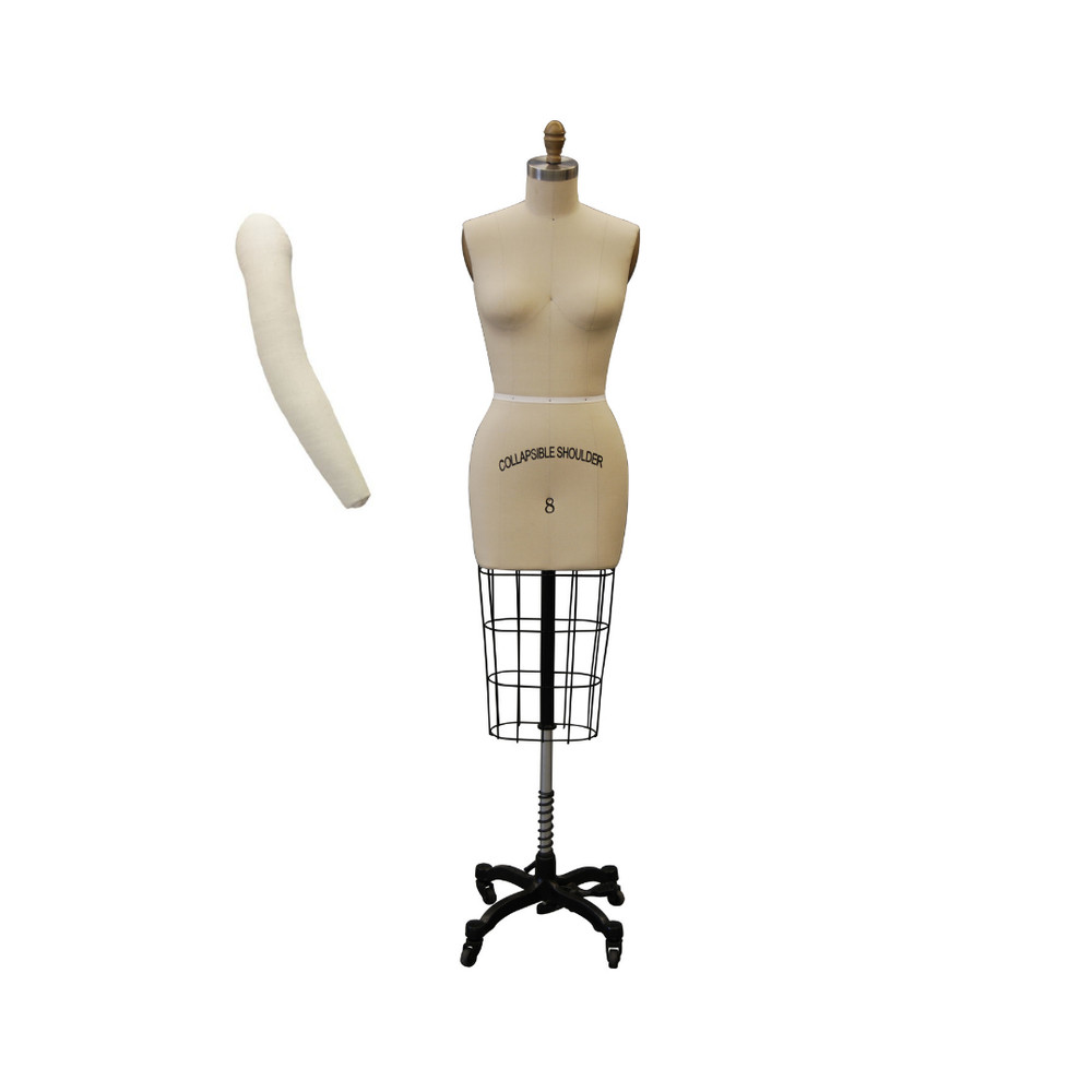 Pro Female Half Body Linen Size 8 Pinnable Dress Form Mannequin with Arm & Pads
