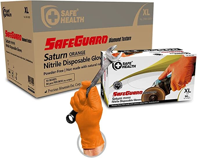 Orange Nitrile Industrial Gloves (10 BOXES) 8 Mil Diamond Grip – XL, XXL auto