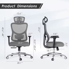 Ergonomic Mesh Office/Desk Chair w/ Adjustable Headrest & Lumbar, Gray/Black