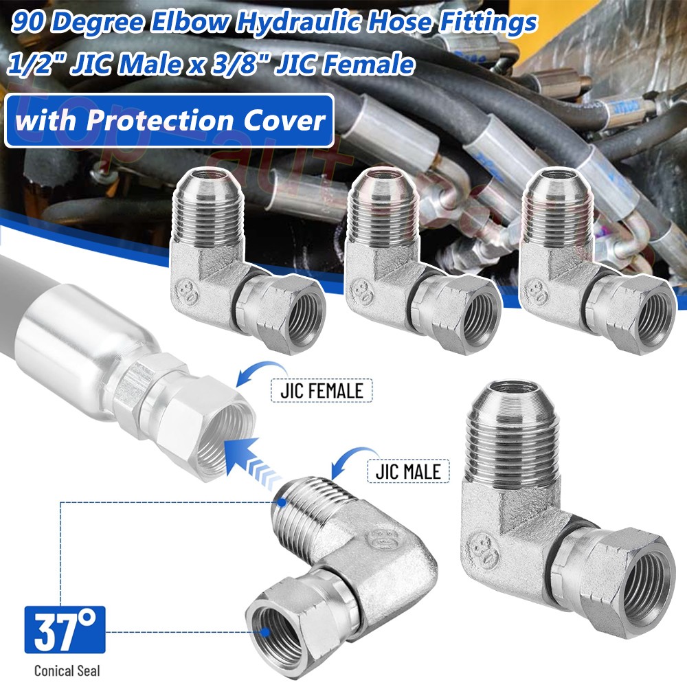 5Pack 90 Degree Elbow Hydraulic Adapter Fittings:1/2″ JIC Male x 3/8″ JIC Female