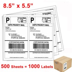 1000 Shipping Labels 8.5×5.5 Half Sheet Blank Self Adhesive 2 Per Sheet