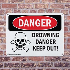 (2 Pack) Drowning Danger Keep Out! OSHA Danger Sign Decal Metal Plastic