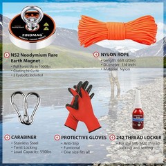 FINDMAG 1000 LBS Pulling Force Magnet Fishing Kit Fishing Magnets with Rope, Pre
